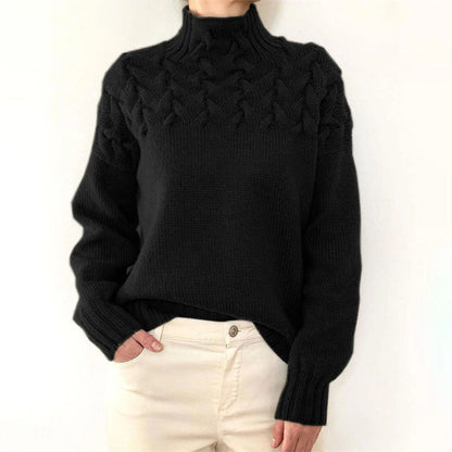 Women's Cozy Cable Knit Turtleneck Sweater – Elegant Long Fit Pullover for Everyday Style