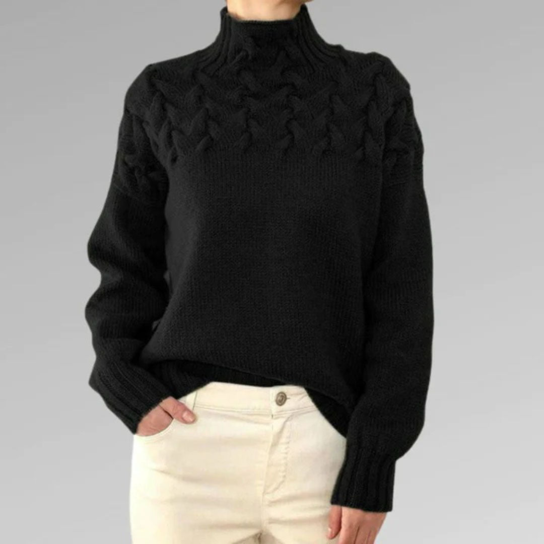 Women's Cozy Cable Knit Turtleneck Sweater – Elegant Long Fit Pullover for Everyday Style