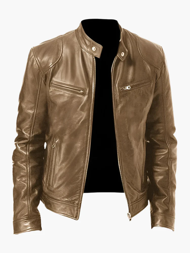 Men's Classic Vegan Leather Biker Jacket for Versatile Urban Style