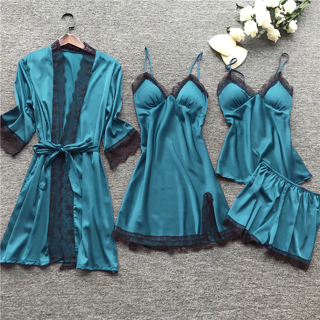 Rachel – Women's Silk Lace Lingerie Set with Garter