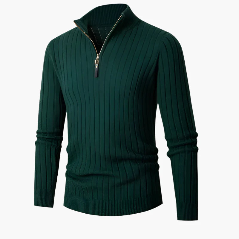 Men's Ribbed Half-Zip Sweater Classic Pullover for Versatile Everyday Style