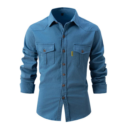 Ian – Men's Cotton Long-Sleeve Shirt with Dual Chest Pockets