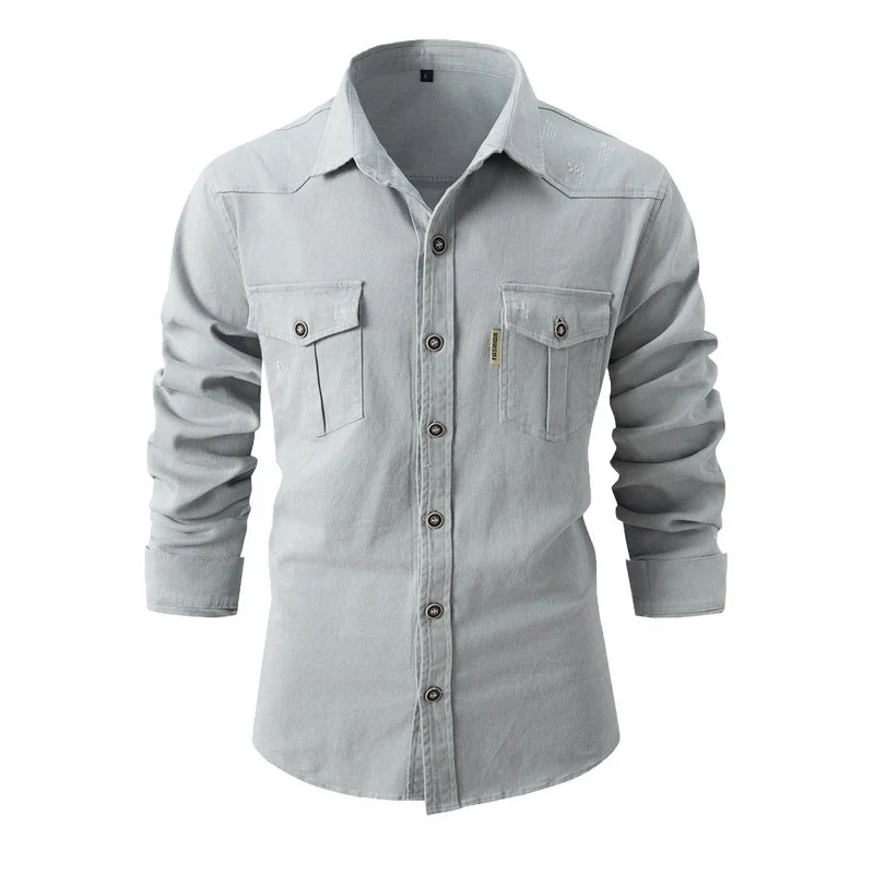 Ian – Men's Cotton Long-Sleeve Shirt with Dual Chest Pockets