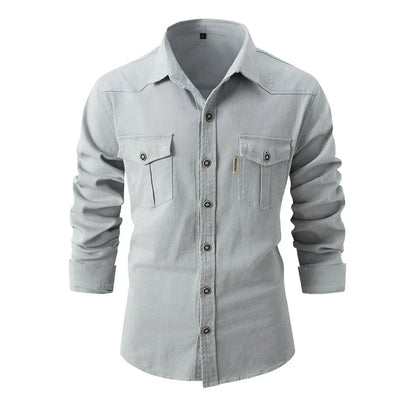 Ian – Men's Cotton Long-Sleeve Shirt with Dual Chest Pockets