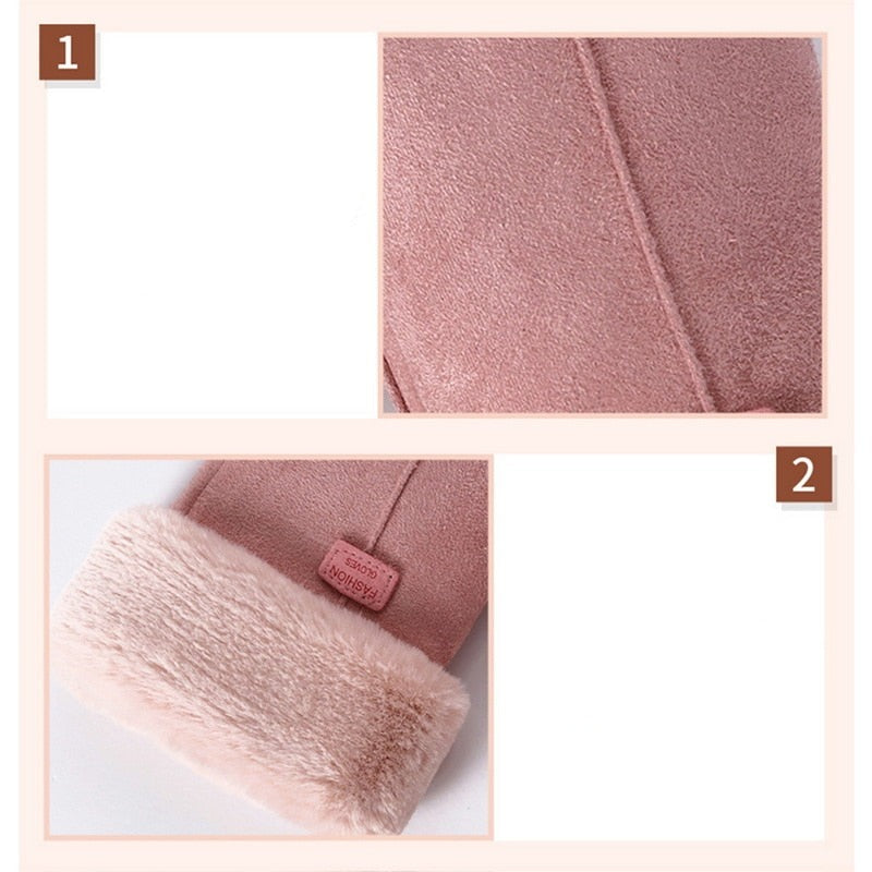 Women's Winter Touchscreen Waterproof Furry Gloves - Stylish Warm Outdoor Handwear