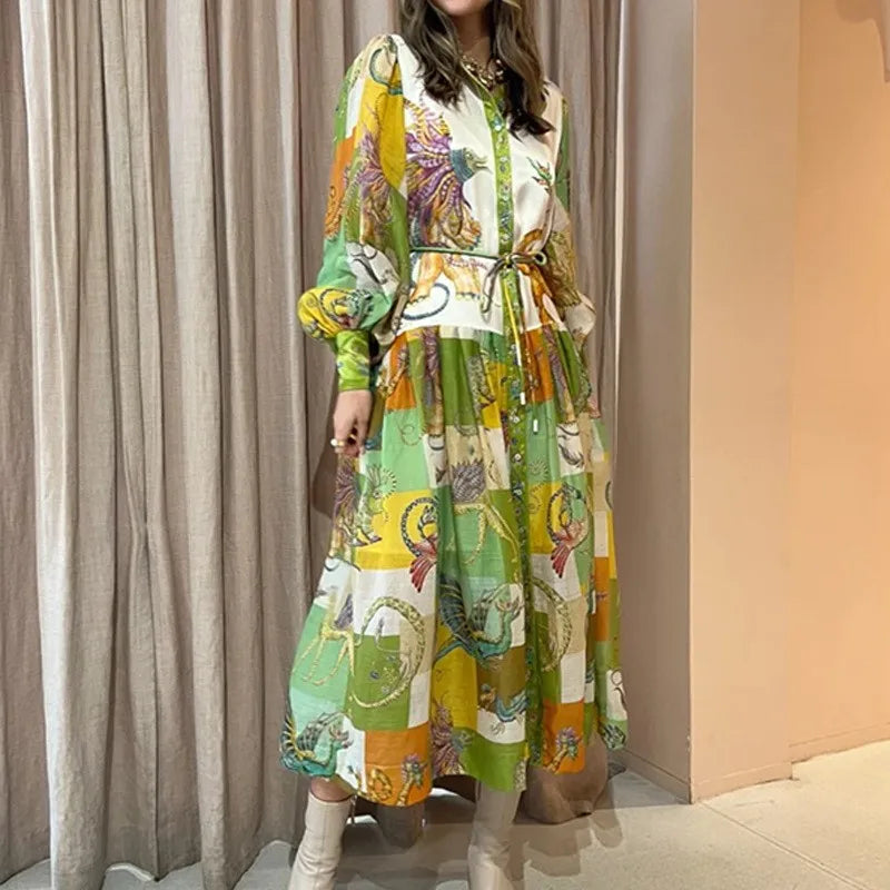 Women’s Artistic Maxi Shirt Dress with Mythical Print