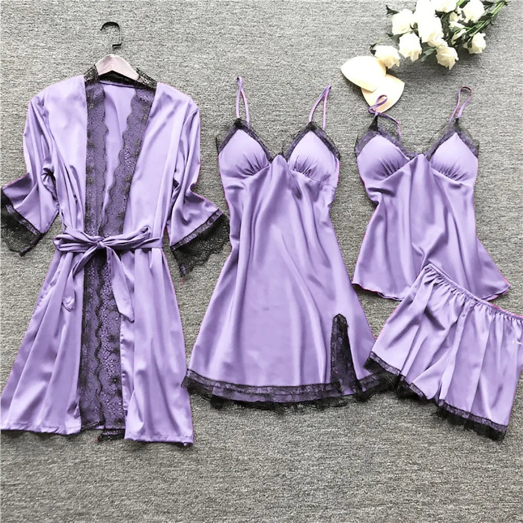 Rachel – Women's Silk Lace Lingerie Set with Garter