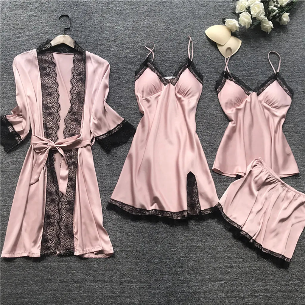 Rachel – Women's Silk Lace Lingerie Set with Garter