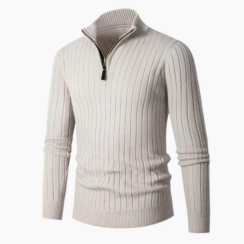 Men's Ribbed Half-Zip Sweater Classic Pullover for Versatile Everyday Style