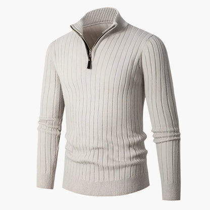 Men's Ribbed Half-Zip Sweater Classic Pullover for Versatile Everyday Style