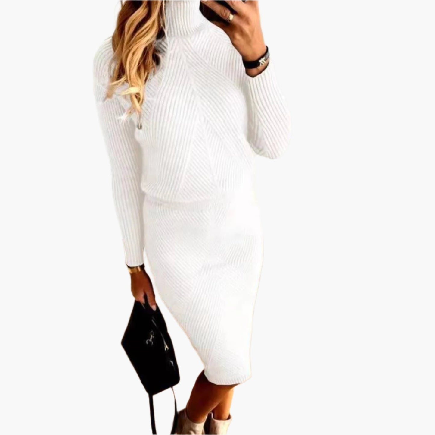 Women's Elegant Knitted Turtleneck Sweater Dress Set – Casual Chic Two-Piece Outfit
