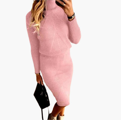 Women's Elegant Knitted Turtleneck Sweater Dress Set – Casual Chic Two-Piece Outfit