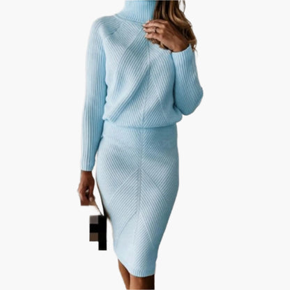 Women's Elegant Knitted Turtleneck Sweater Dress Set – Casual Chic Two-Piece Outfit