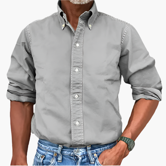 Men's Classic Button-Up Long Sleeve Shirt for Versatile Everyday Style