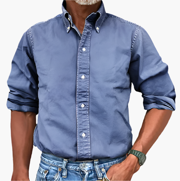 Men's Classic Button-Up Long Sleeve Shirt for Versatile Everyday Style