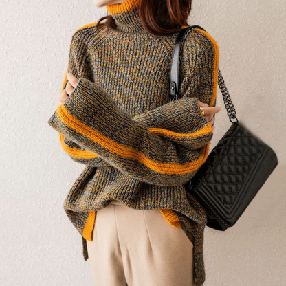 Women's Chunky Knit Turtleneck Sweater – Relaxed Fit, Modern Casual Style