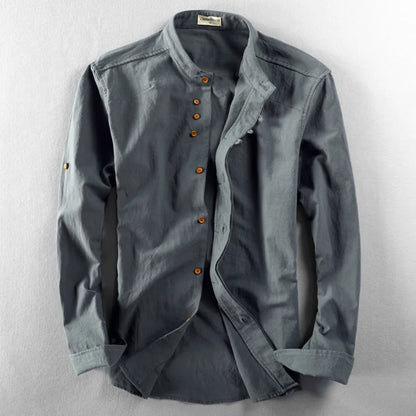 Adam – Men's Long Sleeve Linen and Cotton Shirt, Japanese Style