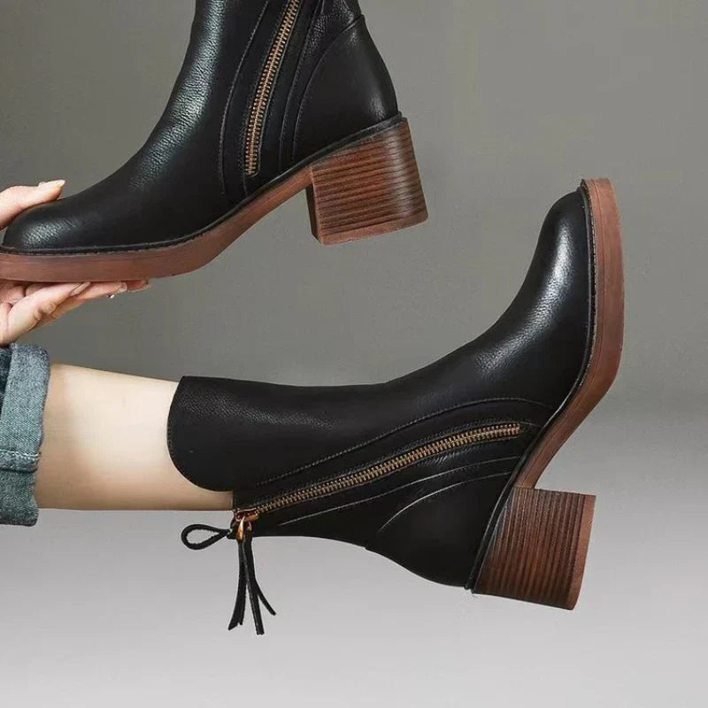 Women's High-Heel Leather Ankle Boots for Sophisticated Everyday Style