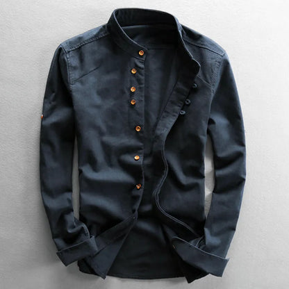 Adam – Men's Long Sleeve Linen and Cotton Shirt, Japanese Style