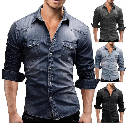 Karl – Men's Long Sleeve Denim T-Shirt