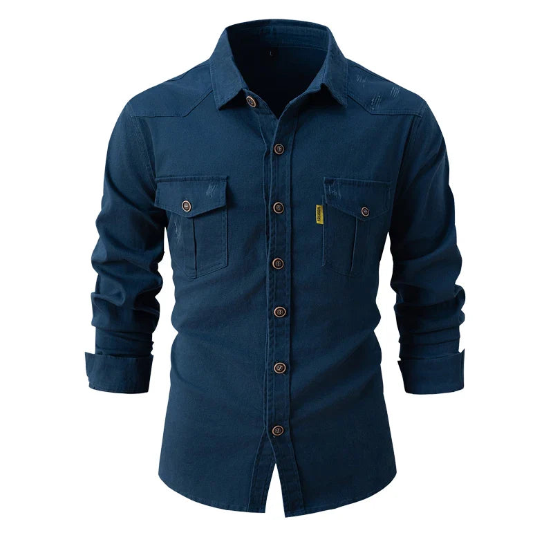 Ian – Men's Cotton Long-Sleeve Shirt with Dual Chest Pockets