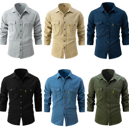 Ian – Men's Cotton Long-Sleeve Shirt with Dual Chest Pockets