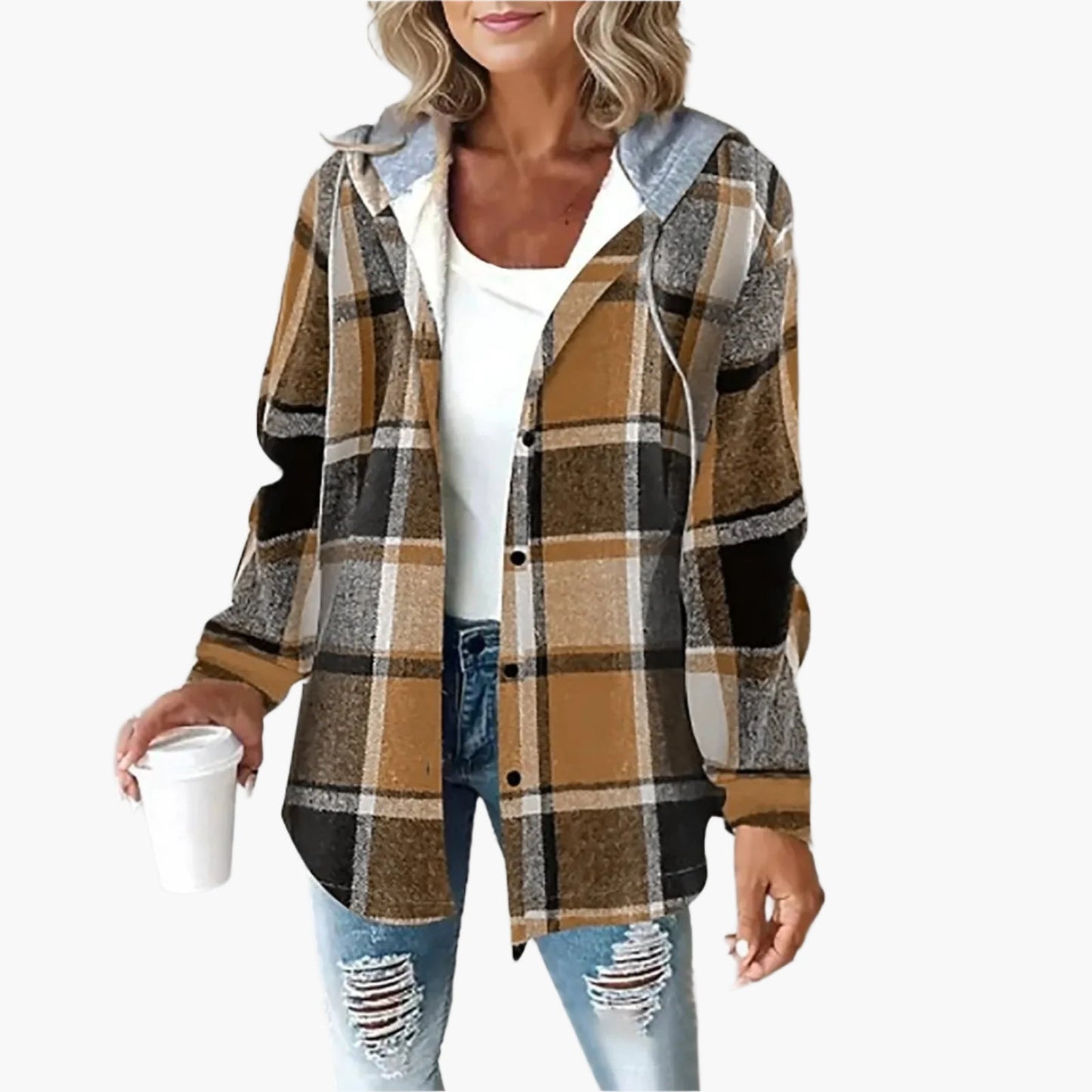 Women's Plaid Hooded Casual Jacket – Cozy Autumn Shacket for Everyday Style
