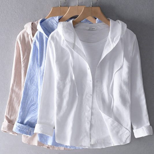 Women's Lightweight Linen Blend Hooded Shirt – Casual Classic Style Top