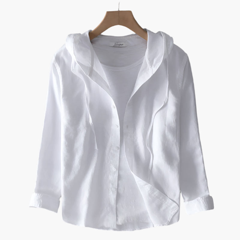 Women's Lightweight Linen Blend Hooded Shirt – Casual Classic Style Top