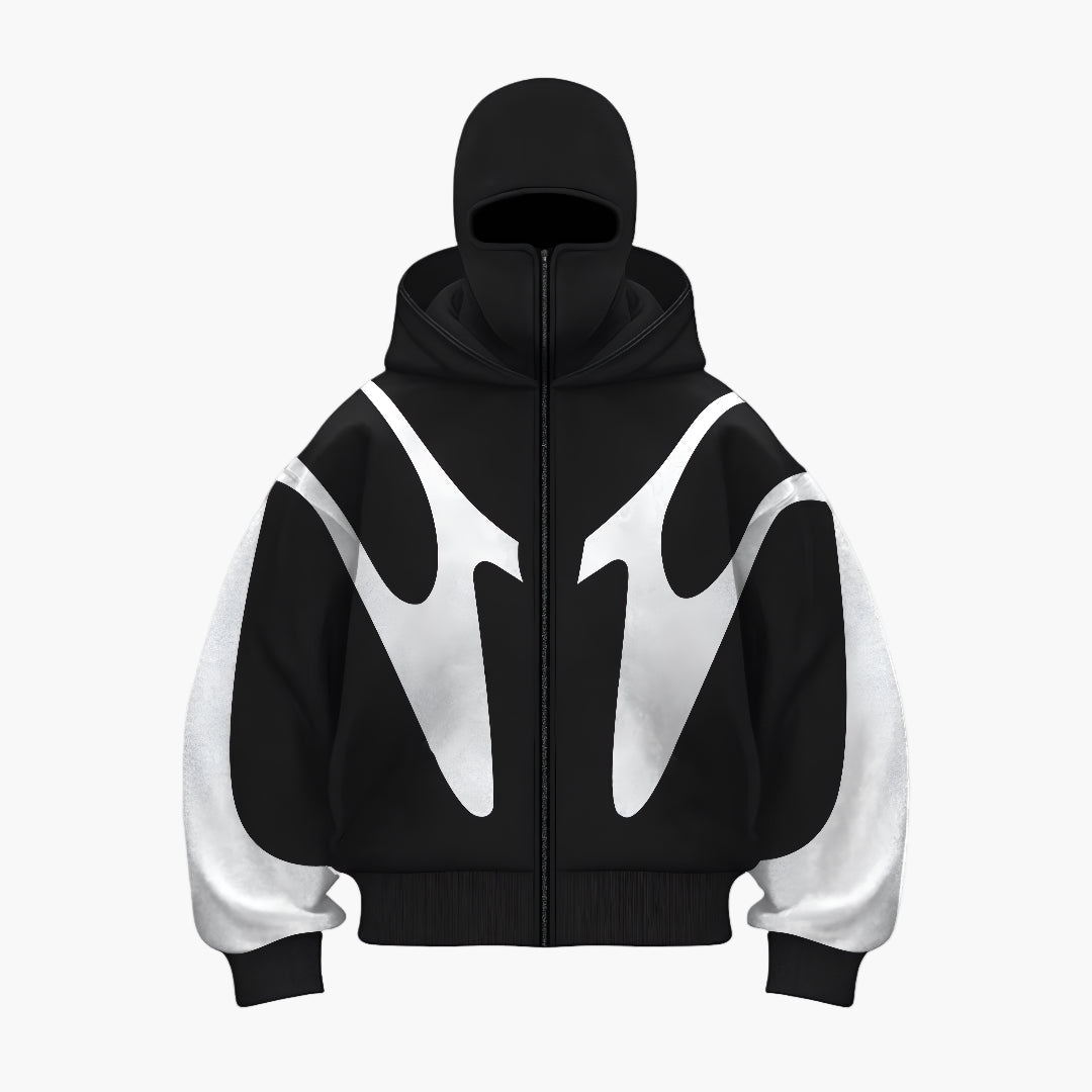 Men's Streetwear Balaclava Full-Zip Hoodie with Face Cover – Urban Outdoor Style