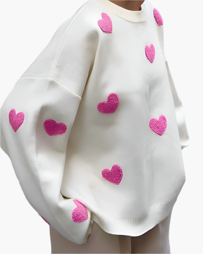 Women's Oversized Comfy Heart Print Lounge Sweater – Casual Cozy Style