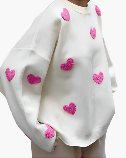 Women's Oversized Comfy Heart Print Lounge Sweater – Casual Cozy Style