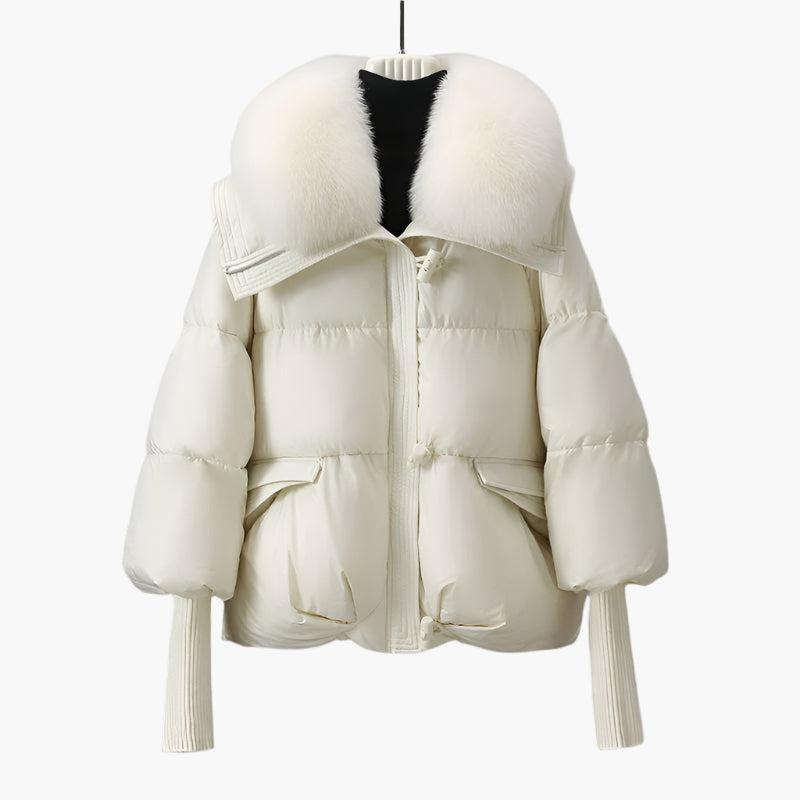 Women's Glamorous Fur Collar Puffer Windbreaker Jacket – Elegant Winterwear