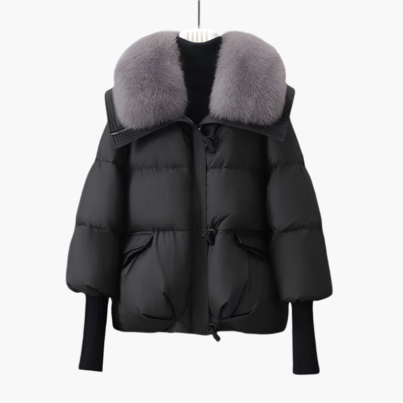 Women's Glamorous Fur Collar Puffer Windbreaker Jacket – Elegant Winterwear