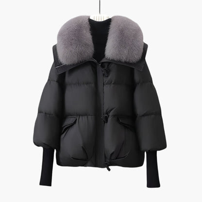 Women's Glamorous Fur Collar Puffer Windbreaker Jacket – Elegant Winterwear