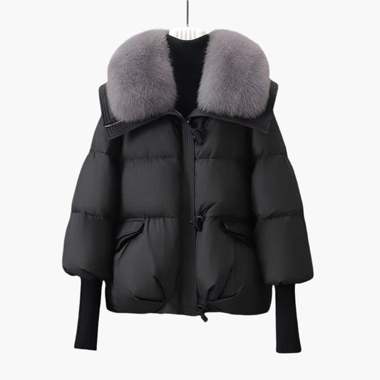 Women's Glamorous Fur Collar Puffer Windbreaker Jacket – Elegant Winterwear
