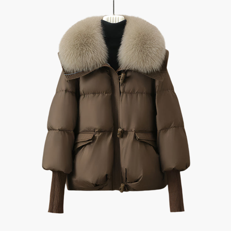 Women's Glamorous Fur Collar Puffer Windbreaker Jacket – Elegant Winterwear