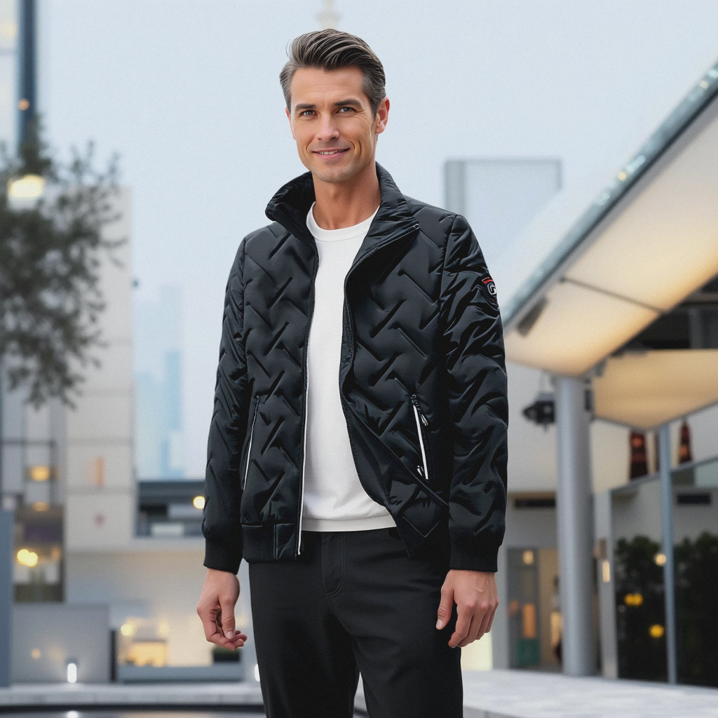 Men's Quilted Winter Bomber Jacket – Elegant Warm Zip-Up Outerwear for Cold Weather