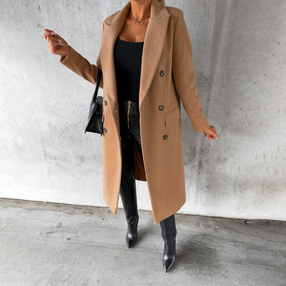 Women's Elegant Double-Breasted Winter Coat – Formal & Casual Chic Outerwear