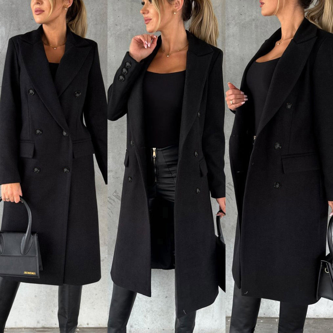 Women's Elegant Double-Breasted Winter Coat – Formal & Casual Chic Outerwear