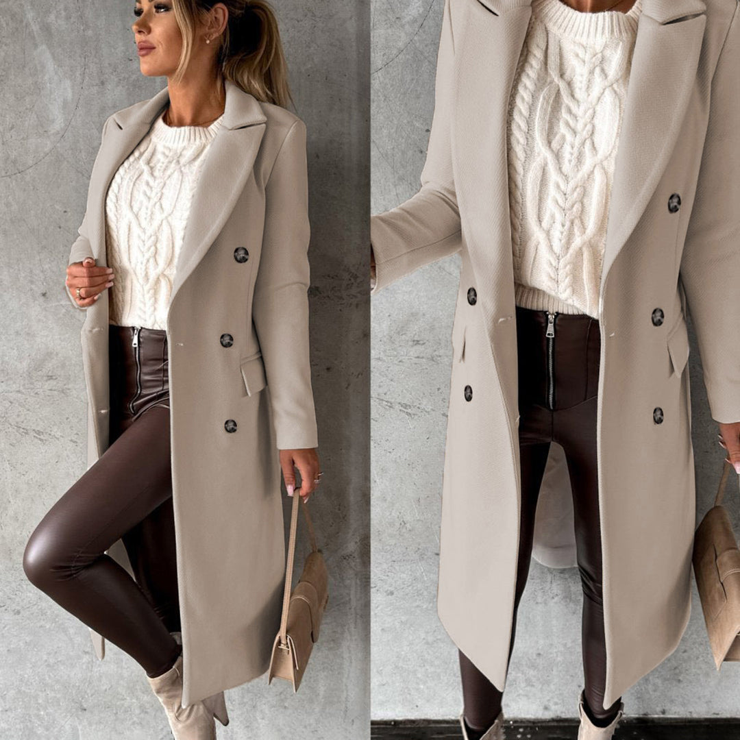 Women's Elegant Double-Breasted Winter Coat – Formal & Casual Chic Outerwear