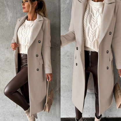 Women's Elegant Double-Breasted Winter Coat – Formal & Casual Chic Outerwear