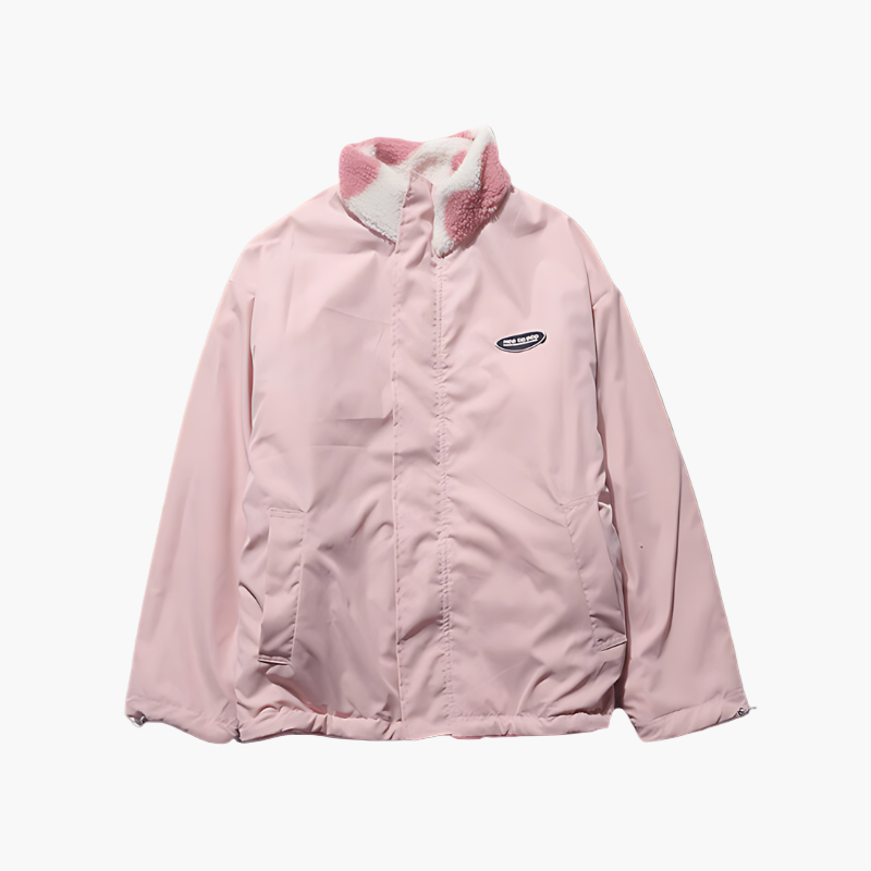 Women's Reversible Fluffy Hearts Full Zip Fleece Jacket – Cozy and Stylish Outerwear for All Seasons