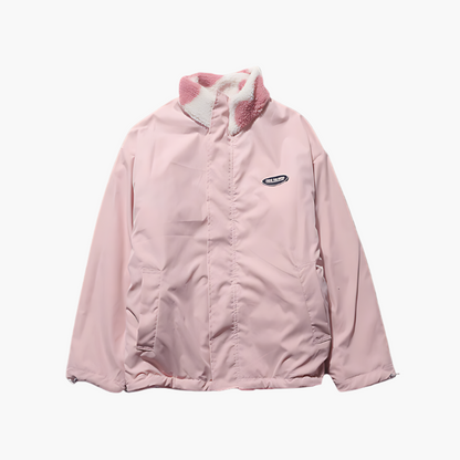 Women's Reversible Fluffy Hearts Full Zip Fleece Jacket – Cozy and Stylish Outerwear for All Seasons
