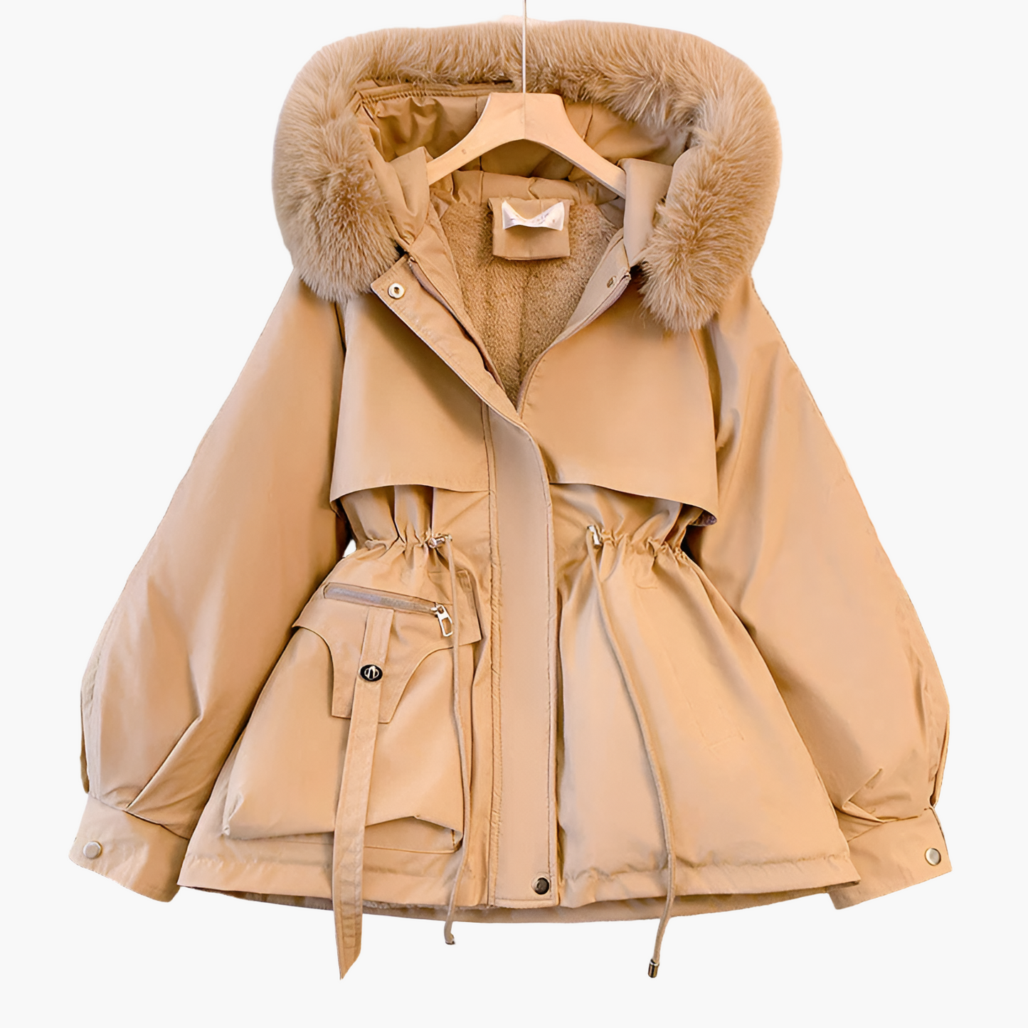 Women's Elegant Winter Parka Coat with Fleece Lining and Hood