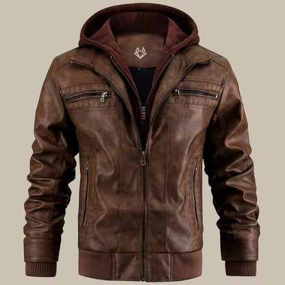 Men's Hooded Vegan Leather Jacket – Casual Street Style Motorcycle Outerwear