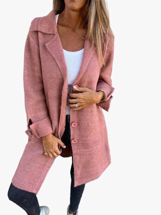 Women's Casual Long Coat with Turn-Up Sleeves – Elegant Everyday Statement Outerwear
