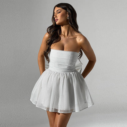 Women's Strapless Glitter Party Mini Dress – Elegant Fit & Flare Evening Look