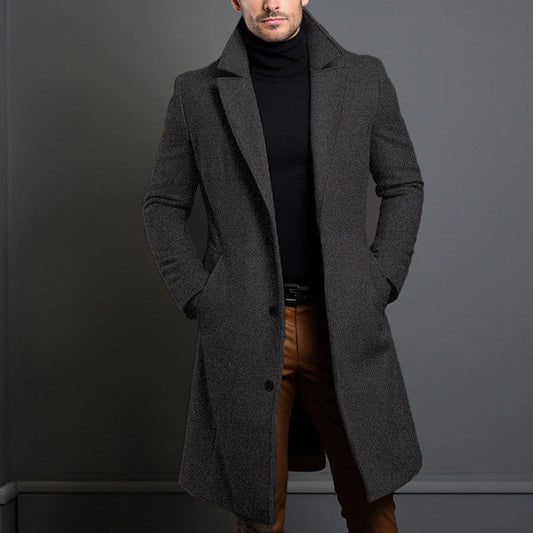 Men’s Classic Long Overcoat with Elegant Tailored Fit