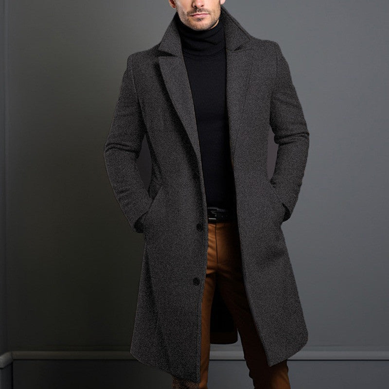 Men’s Classic Long Overcoat with Elegant Tailored Fit